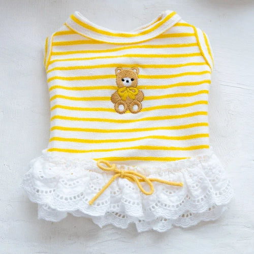 Pet Thin Striped Dress Dog Teddy Small Dog Yorkshire Lace Vest Dog Dresses for Small Dogs Puppy Clothes