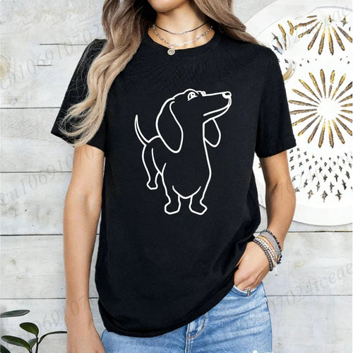 Dachshund Dog Graphic Print Women T Shirt Casual Summer Short Sleeve O Neck Loose Tees Ladies Cute Pet Animal Streetwear Tops