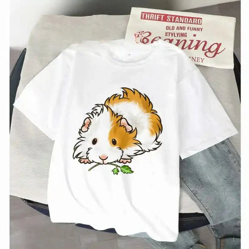 Women’s Funny T Shirt Guinea Pig Summer Short Sleeves 2025 Harajuku Kawaii Animals  T-Shirt Female Fashion Tops Graphic T Shirts