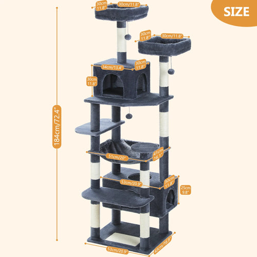 Pequlti 72 Multi-Level Cat Tree Tower with Condo & Hammock