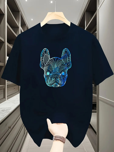 French Bulldog Pattern Printed Fashionable Men's Short-sleeved High-quality Pure CottonBreathable T-shirt for Outdoor Daily Wear