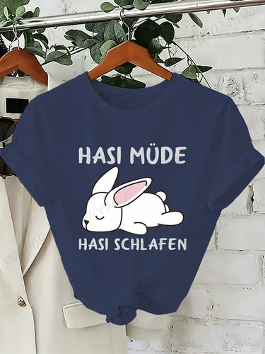 Bunny Is Tired T Shirts Lazy Bunny Graphic Tee Women Casual O Neck Short Sleeve Loose Streetwear Cute Rabbit Print T-Shirt Tops