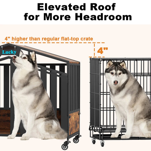 Heavy Duty Dog Crate Furniture with Wheels for Large Dogs