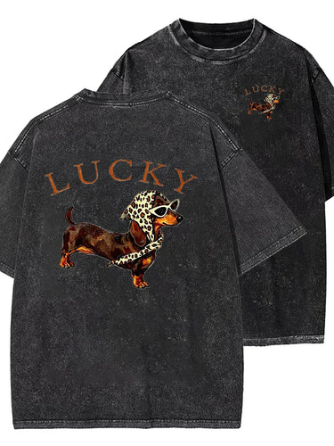 Cute Dachshund Dog Graphic Washed T Shirt Women Funny Puppy Print Tee Vintage Harajuku Streetwear Casual Short Sleeve