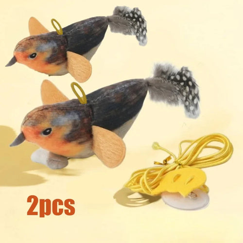 Indoor Interactive Birds Toy for Cat Chasing Teasing Toy Sounding Catnip Cat Teaser Toy Self-hilarity Wall Hanging Birds Cat Toy