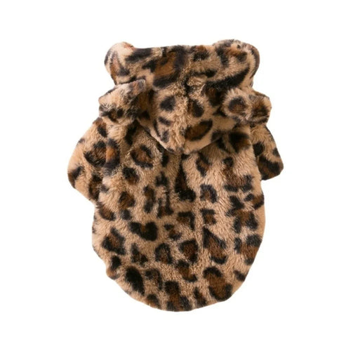 Fashion Leopard Print Dog Clothes Warm Fleece Thickened Dog Coat Jacket Teddy Pet Padded Coat Cat