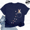 Pocket Bunny T-Shirts – Cute Rabbit Paw Prints T-Shirt Funny Bunny Graphic Tee Tops Sweet Rabbit Sitting in The Pocket Shirt