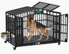 EasyCom Heavy Duty Metal Dog Crate with Bowls and Wheels