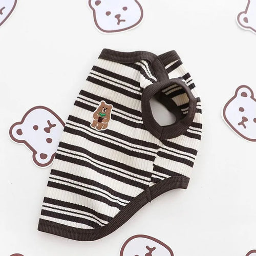 Dog Shirts Cotton Striped Puppy Sleeveless T-Shirts Spring Autumn Clothes for Small Dogs, Soft Breathable Stretchable Doggy Tee