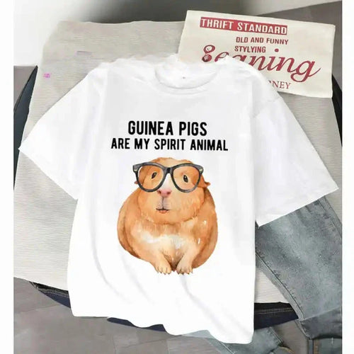 Women’s Funny T Shirt Guinea Pig Summer Short Sleeves 2025 Harajuku Kawaii Animals  T-Shirt Female Fashion Tops Graphic T Shirts