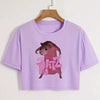 Kawaii Rat Ratz Mouse Cropped Print Crew Neck T-shirt Y2K Short Sleeve Tight Fit Crop Top Spring Summer Women's Clothing
