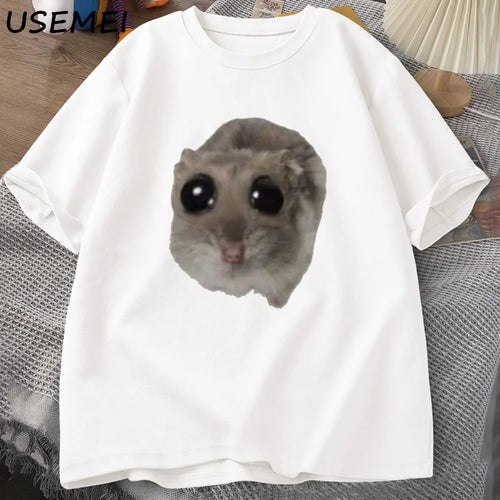 Sad Hamster T Shirt Funny Cute Cat Hamster Meme Trend T-shirt for Men Women Cotton T-shirt Summer Short Sleeve Unisex Tee