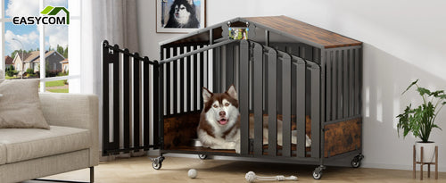 Heavy Duty Dog Crate Furniture with Wheels for Large Dogs