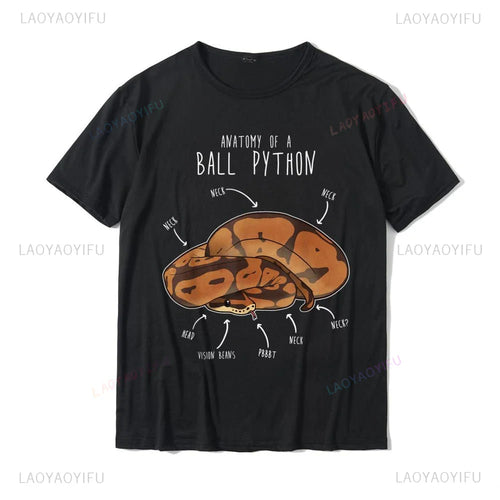 Retro Printed Anatomy of A Ball Python Funny Pet Reptile Snake Lover T-Shirt Summer Style Casual Fashion Loose Y2K Man Clothing