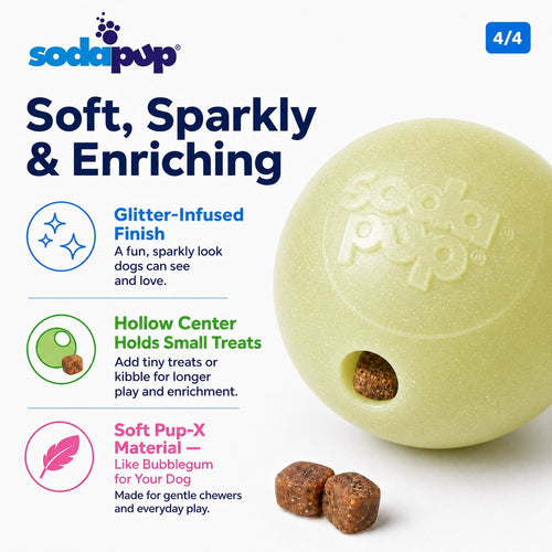 Glow in the Dark Glitter Ball 2-Pack Dog Toy | Soft PUP-X Rubber Floating Fetch Ball with Treat Dispenser | USA Made