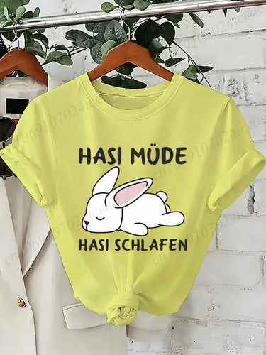 Bunny Is Tired T Shirts Lazy Bunny Graphic Tee Women Casual O Neck Short Sleeve Loose Streetwear Cute Rabbit Print T-Shirt Tops