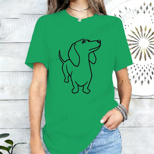 Dachshund Dog Graphic Print Women T Shirt Casual Summer Short Sleeve O Neck Loose Tees Ladies Cute Pet Animal Streetwear Tops