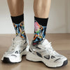 Rainbow Maine Coon Cat Themed Men's Mid-Calf Socks Non-Slip Skin-Friendly Soft Funny Stylish Streetwear Outdoor Skateboard Socks