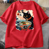 Kawaii Cat Anime Tshirt Ramen Japanese Funny Graphic Tee Kawaii Noodle Cat Tee Shirt Man Short Sleeve T-shirt Harajuku Clothes