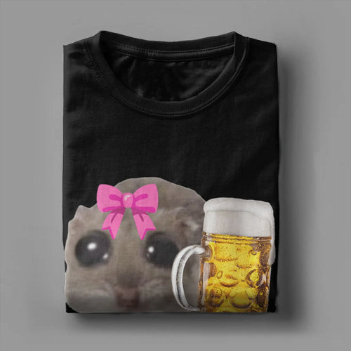 Delicious Beers Sad Hamster Meme Men's T Shirt Lecker Bierchen Vintage Tees Short Sleeve O Neck T-Shirt Cotton Adult Clothing