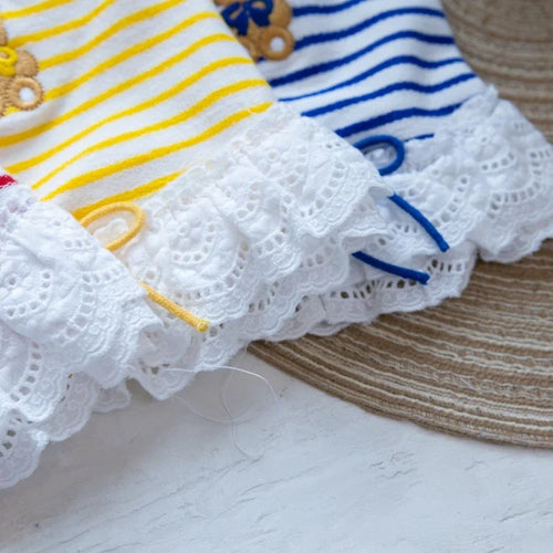 Pet Thin Striped Dress Dog Teddy Small Dog Yorkshire Lace Vest Dog Dresses for Small Dogs Puppy Clothes