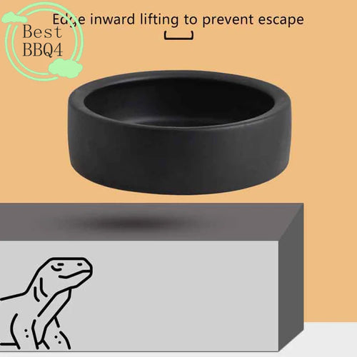 (BBQ4)Reptile Food Bowl Anti-Escape Ceramic Feeder Dish Black Reptile Water Bowl For Hermit Crab Gecko Chameleon Corn Snake
