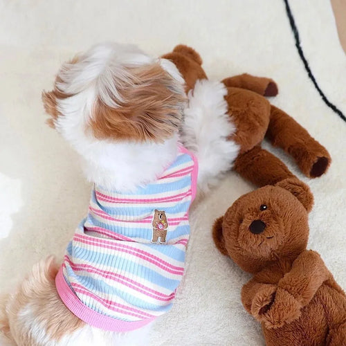 Dog Shirts Cotton Striped Puppy Sleeveless T-Shirts Spring Autumn Clothes for Small Dogs, Soft Breathable Stretchable Doggy Tee
