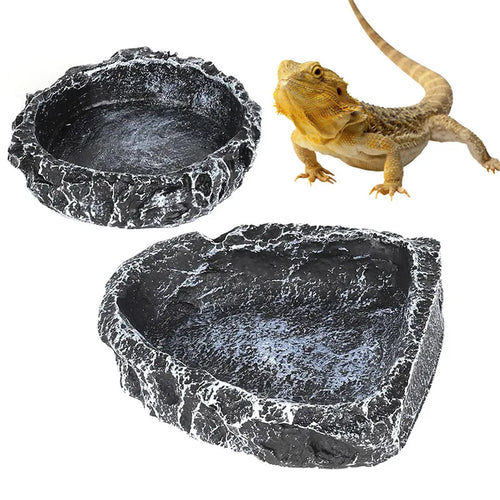 Reptile Feeding Water Bowl Realistic Stone Texture Safe Durable for Bearded Dragons Small Reptiles SYXZS03