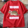 Yas Queen Slay T Shirt Humor Funny Cotton Short Sleeve Rat T-Shirt Men's Clothing Harajuku Retro Oversized Cotton T Shirt