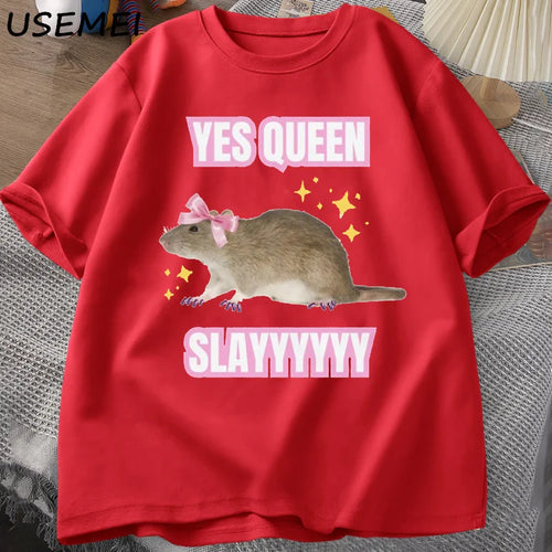 Yas Queen Slay T Shirt Humor Funny Cotton Short Sleeve Rat T-Shirt Men's Clothing Harajuku Retro Oversized Cotton T Shirt