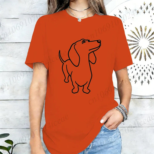 Dachshund Dog Graphic Print Women T Shirt Casual Summer Short Sleeve O Neck Loose Tees Ladies Cute Pet Animal Streetwear Tops