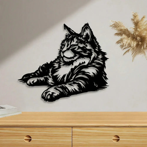 1pc Maine Coon Metal Wall Art, Cat Sculpture Decor for Bedroom, Powder-Coated Holiday Gift for Cat Lovers