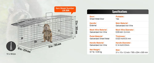 SucceBuy Live Animal Cage Trap - 24x8x8 Folding Humane Trap