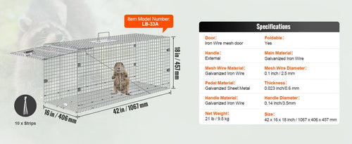 SucceBuy Live Animal Cage Trap - 24x8x8 Folding Humane Trap