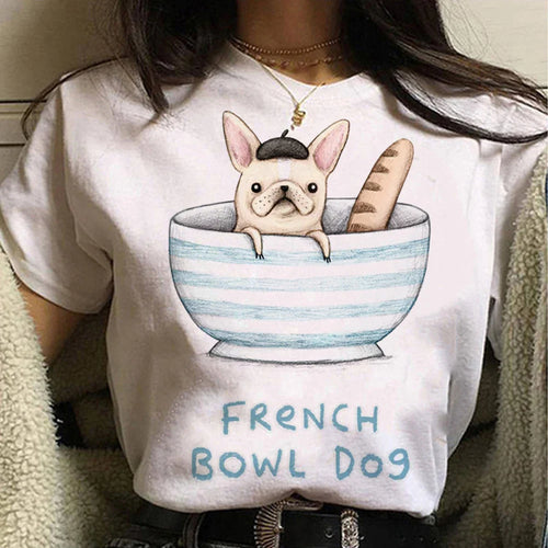 French Bulldog T Shirt Women Graphic Tee Girl Japanese Clothes Summer Short Sleeved Harajuku Streetwear Tops Aesthetic Clothes