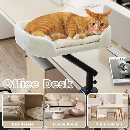 Cat Desk Bed, 360 Rotatable Cat Bed Stand for Indoor Cats, Adjustable Cat Basket, Cats Hammock for Table, Soft Cat Bed for Desk
