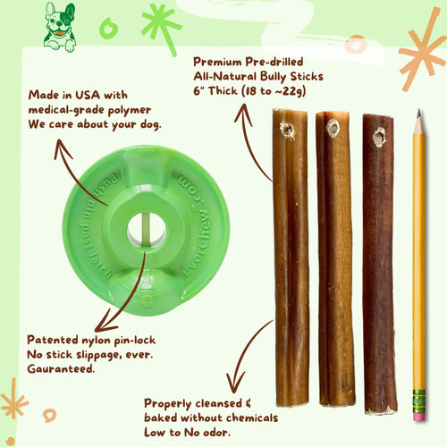 SafetyChew Small Dog Starter Pack: Pin-Lock Bully Stick Holder +  All-Natural Bully Sticks for Dogs Under 16lbs