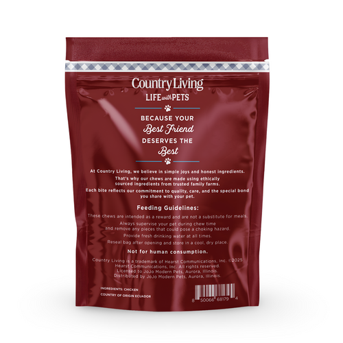 Country Living 4”-5” Beef Flavored Chicken Sausage Dog Treats – 15 Count Bag – Soft & Chewy, High-Protein Training & Reward Treats – Grain-Free, No Artificial Flavors or Preservatives