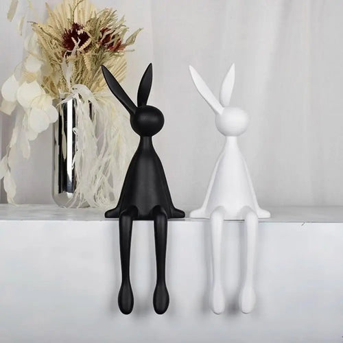 25cm Sitting Rabbit Figurine Long-legged Bunny Resin Statue Animal Sculpture Home Office Bookshelf Desktop Easter Decor Ornament