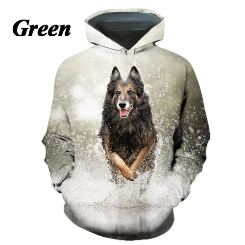 New Fashion Casual German Shepherd Animal Dog 3D Printing Men's Round Neck Hoodie Tops T-shirt Couple Hoodie