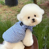 Blue Checkered Dog Clothes Teddy Winter Thickened Cotton Coat Yorkshire Warm-Weather Outerwear with Traction Buckle