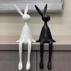 25cm Sitting Rabbit Figurine Long-legged Bunny Resin Statue Animal Sculpture Home Office Bookshelf Desktop Easter Decor Ornament