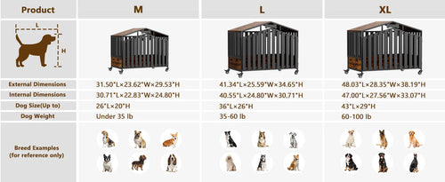 Heavy Duty Dog Crate Furniture with Wheels for Large Dogs