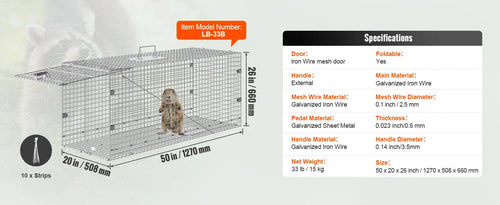 SucceBuy Live Animal Cage Trap - 24x8x8 Folding Humane Trap