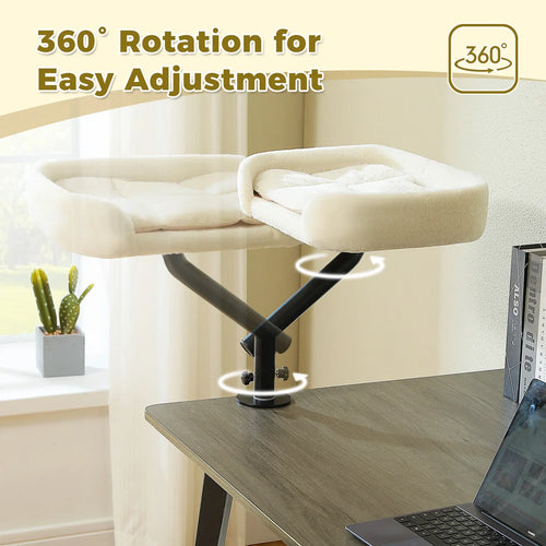 Cat Desk Bed, 360 Rotatable Cat Bed Stand for Indoor Cats, Adjustable Cat Basket, Cats Hammock for Table, Soft Cat Bed for Desk