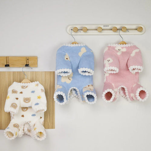 Teddy Backless Four-Legged Sweatshirt Pet Winter Warmth Pyjamas Small Dog Litter Bear Pattern Jumpsuits Clothes