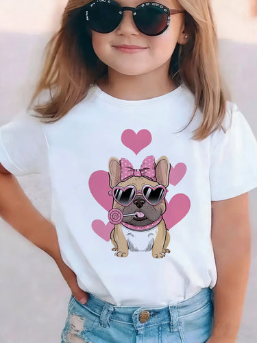 Summer Spring Fashion Cute French Bulldog Design Printed T Shirts short sleeve Kids Children's T-shirt Boys Girls Casual Top Tee