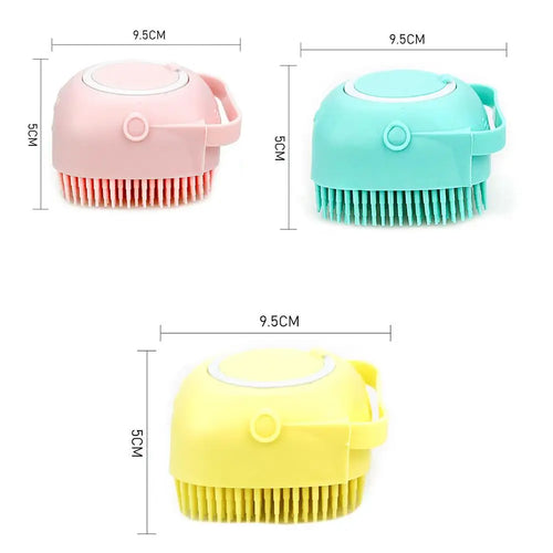 Silicone Pet Bath Brush with 80ml Shampoo Dispenser