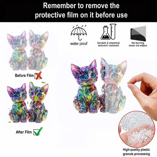 Colorful 2D Acrylic Cat Figurine - Modern Desktop Sculpture 9.8