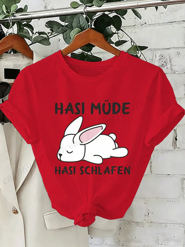 Bunny Is Tired T Shirts Lazy Bunny Graphic Tee Women Casual O Neck Short Sleeve Loose Streetwear Cute Rabbit Print T-Shirt Tops
